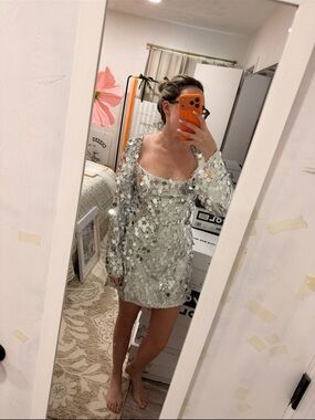 Beginning Boutique Silver Sequin Square-Neck Mini Dress